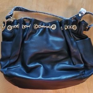 Michael Kors black leather purse with gold chain